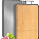 Cutting Boards for Kitchen - Food Grade Double Sided Pure Titanium& Bamboo Chopping Board with Handle, Slip resistant Non-toxic Charcuterie Board Housewarming Gifts (16×11)