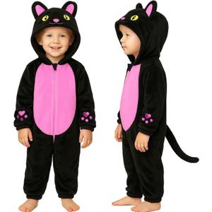 BEARAE Unisex Baby Animal Hooded Romper, Infant Toddler Onesie, Cute Animal Jumpsuit Outfit for Toddler 6-48 Months (Cat-black)