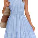 MEROKEETY Women's 2026 Summer Casual Mini Sundress Beach Vacation Sleeveless V Neck Flowy A Line Dress with Pockets (Medium, Blue)