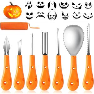 Greatever Halloween Pumpkin Carving Kit,Professional and Heavy Duty Stainless Steel Tools,Pumpkin Carving Set with12 Pumpkin Stencils Carrying Case(7pcs)