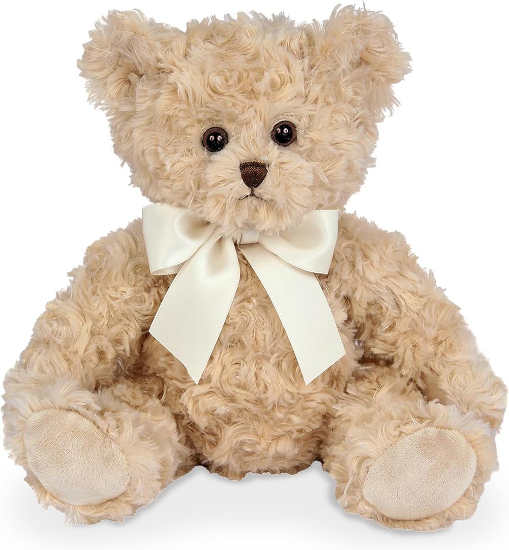 Bearington Tate Teddy Bear Stuffed Animal - 18" Soft Teddy Bear Plush Toy - Classic Design Cuddly Bears with Satin Bow - Adorable Floppy Beige Plush Animal Gift for Kids and Toddlers