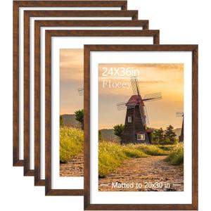 24x36 Picture Frame Set of 5, Rustic Brown Poster Frame, Display Pictures 20 x 30 with Mat or 24 x 36 Without Mat for Horizontal or Vertical Wall Mounting, Wall Gallery Frame for Artwork