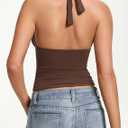Avidlove Halter Tops for Women Double Lined Basic Tank Top Trendy Summer Sexy Backless Deep V Neck Y2K Going Out Tops (Brown)