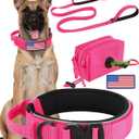 Dog Collar and Leash Set, 6-8 FT Bungee Dog Leash, Heavy Duty 2 in Wide Collar for Large Dogs, with A Dog Poop Bag Holder for Leashes (M: Width 1.7", Length 15.5"-18.5")