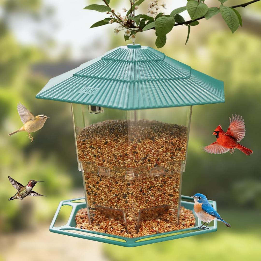 Bird Feeder for Outdoors Hanging,Green Hanging Wild Bird Feeders with S Hook for Blue Bird, Cardinals, Finches,Wild Birds Seed Feeder, As Gift for Bird Lovers