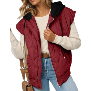 EVALESS Puffer Vest Women Cropped Hooded Zip Up Quilted Sleeveless Jackets 2025 Fall Lightweight Coat with Pockets XL