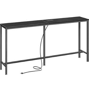 SUPERJARE 63 Inch Sofa Table with Outlet，Black
