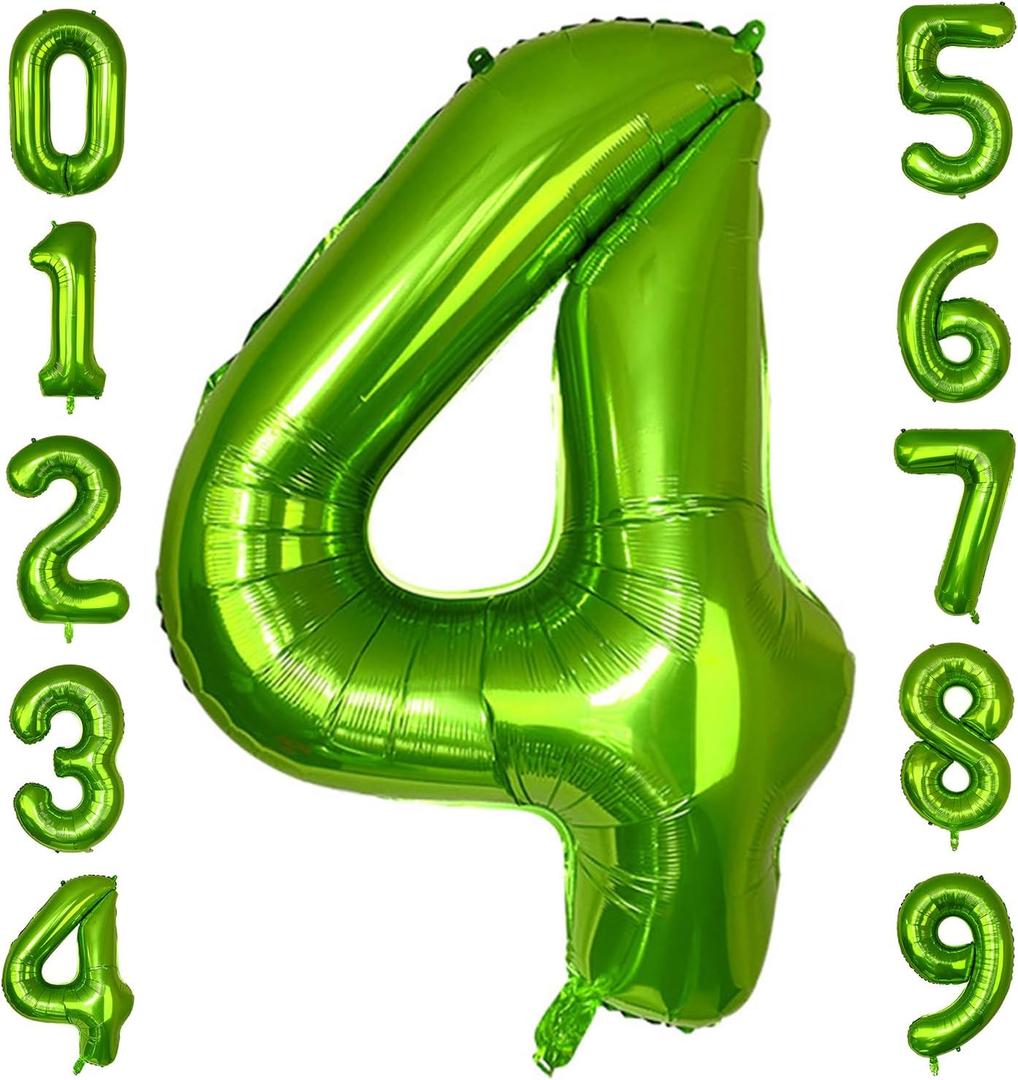 4 x 40 Inch Green Number Balloon 4, Large Number Foil Balloons Mylar for Girl Boy Birthday Party Celebration Decorations Supplies, Digital Balloons for Wedding Anniversary Events Decorations