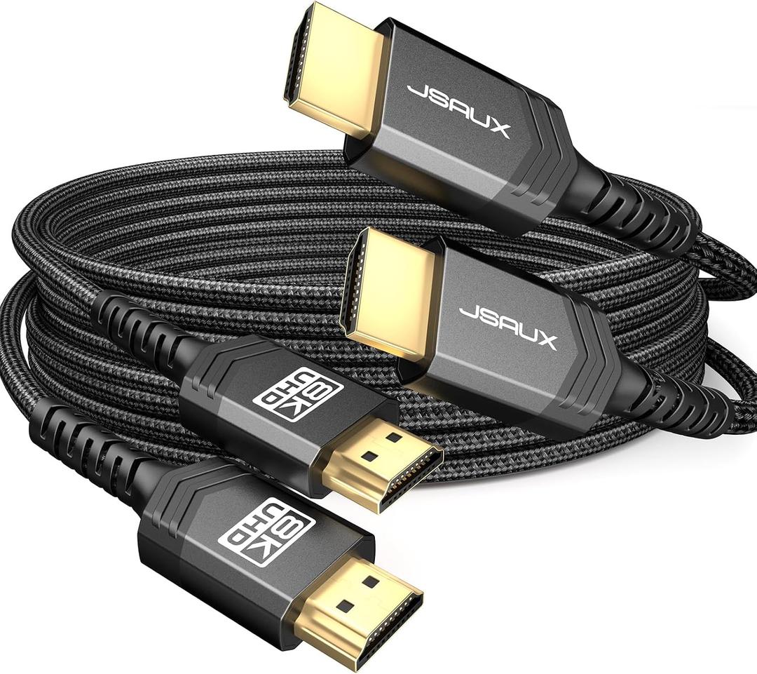JSAUX 10K Short HDMI Cable 3.3FT 2-Pack 2.1 48Gbps 8K&4K Ultra High Speed Cords(8K@60Hz 7680x4320, 4K@120Hz) eARC HDR10 HDCP 2.2&2.3 3D, Compatible with PS5/PS4/X-Box/Roku TV/Blu-ray/LG-Black