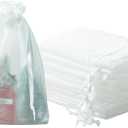 QIANF 20 Pcs White Small Organza Bags 6X9 inch for Wedding Favors with Drawstring, Mini Mesh Gift Bags Jewelry Pouch for Candy Bridal Shower Party Favor Baby Shower Christmas