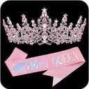 COCIDE Pink Birthday Sash and Crown for Women - Crystal Tiaras Decorations for Girl,Glitter Rhinestone Gifts Headband Sashes Decor,Coronas for Queen,Happy Birthday Accessories Party Favors