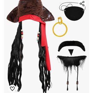 Pirate Hat Men Women Halloween Pirate Costume Accessories Set Viking Pirate Headscarf Wig Eyepatch Earring Mustache