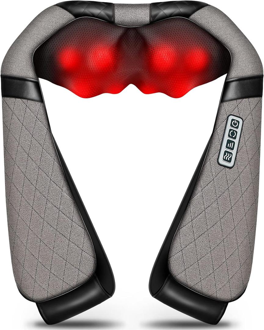 Blue Elf Shiatsu Electric Neck Back Massager Pillow 3D Kneading with Heat for Shoulder, Lower Back, Foot, Leg Muscles Pain Relief Relax in Car Office and Home (Gray) (Gray)
