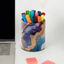 Leather Pen Holder for Desk, Marbled Texture Pencil Organizer Makeup Brush Cup Holders Pen Storage for Office Home
