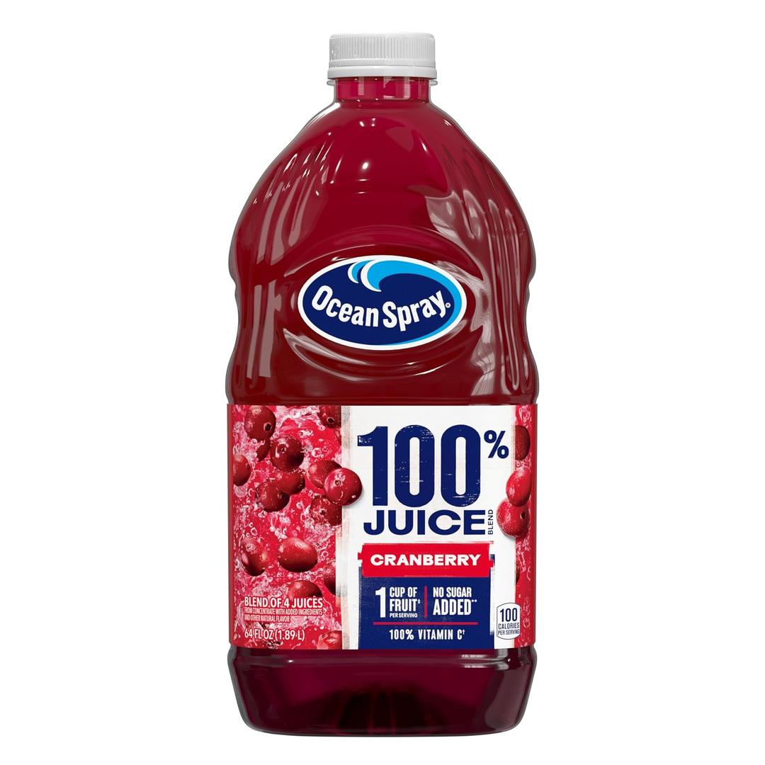 Ocean Spray 100% Juice Cranberry Juice Blend, 64 Fl Oz Bottle (EXP 08/15/26)