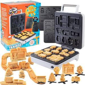 Train Set Waffle Maker  Build Track & Cargo Car Shaped Mini Waffles  Electric Non-Stick Plates, Dishwasher-Safe Removable Inserts for Kids Morning Breakfast, Pancakes, Snack, Family Fun Gift & Play!