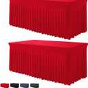 Table Skirt for 4 Foot Tables - 2 Pack One-Piece Red Tablecloths and Skirt, Wrinkle Resistant Ruffles Elastic Cover for Banquets, Weddings, Events, Parties (48" x 30" (Rectangular) 2Pack)