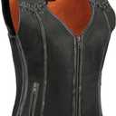 Milwaukee Leather MLL4526 Women's Distress Grey Leather Motorcycle Rider Vest- Stretch Side Panel W/Lacing Detail (XX-Large)
