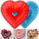 Palksky Heart Shaped Novelty Cake Pans, 2PCS 9 Inch Heart Flut Cake Molds, Silicone Molds for Baking Bundt Cake Nonstick, Heart Baking Pan for Valentine'S Day, Wedding (Red and Blue)