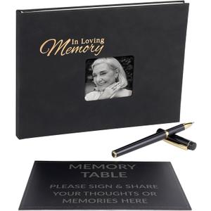 Funeral Guest Book for Memorial Service, Hardcover in Loving Memory Guest Book Set with Pen & Sign, 88 Pages Memory Book for Celebration of Life, Keepsake Condolence Book for Loved One (Photo Frame)