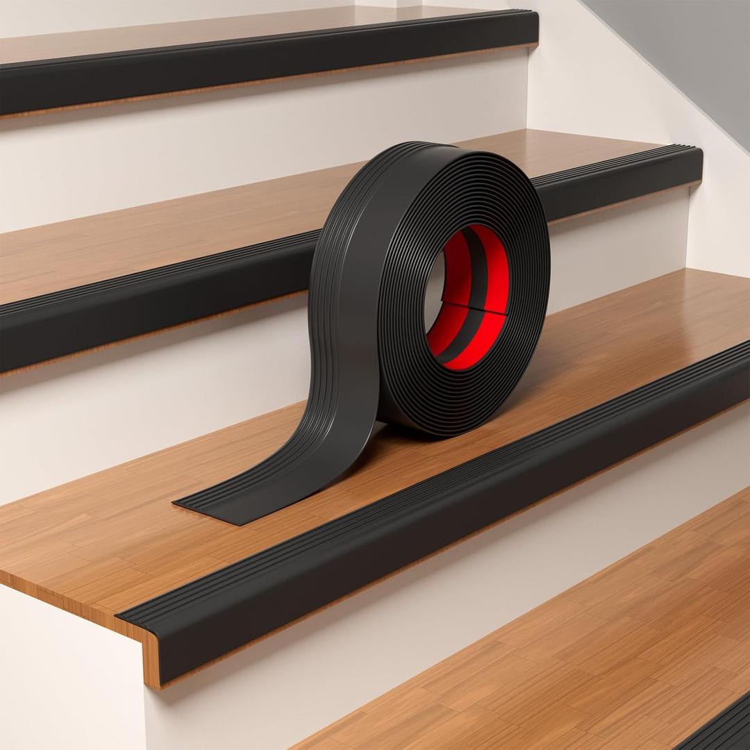 Heavy-Duty Stair Edge Trim, 3.3FT Vinyl Rubber Stair Nosing, Non-Slip Self Adhesive Stair Edge Protector Suitable for Indoor/Outdoor Stairs, Non-Slip and Waterproof (Black)