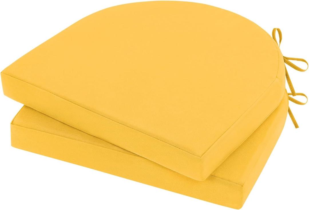 Outdoor Chair Cushions Set of 2, 17"x16"x2" Waterproof Patio Chair Cushions for Outdoor Furniture, Round Corner Outdoor Seat Cushions Color Fastness Chair Pads with Ties, Yellow