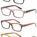 MODFANS 4 Pack Reading Glasses Fashion Wood-Look Spring Hinges Stylish Readers Men Women