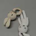 2PC Wooden Baby Bunny Rattle & Crochet Doll Plush Stuffed Rabbit Animals Toy for Newborn Baby 3-6 Months | 100% Handmade Infant Soothe Toys for Sensory and Early Grips Development
