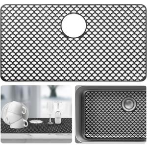 Sink Protectors for Kitchen Sink - Large 28.4"x 15" with Rear Drain Hole Heat Resistant Easy Clean Non-slip Silicone Kitchens Sinks Mat for Bottom of Kitchen Sinks Stainless Steel(Black)-72x38CM