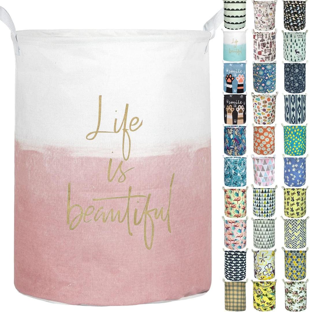 Merdes 19.7 Waterproof Foldable Laundry Hamper, Dirty Clothes Laundry Basket, Linen Bin Storage Organizer for Toy Collection (Life Pink)