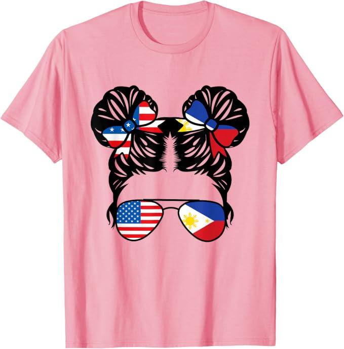 Half American Half Filipino Girl USA Philippine Flag Patriot T-Shirt Small (Pink)