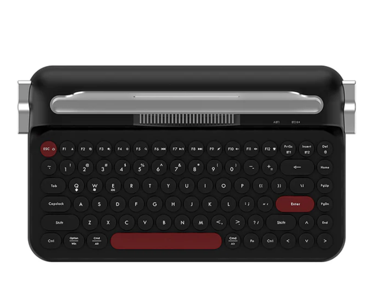 Ajazz AF84 Wireless Membrane Silent Typewriter Keyboard, Bluetooth/2.4G Dual-Mode Connection, Cute Retro Aesthetic Design with Integrated Stand for Tablet, Phone, PC and Win/Mac/Android Black