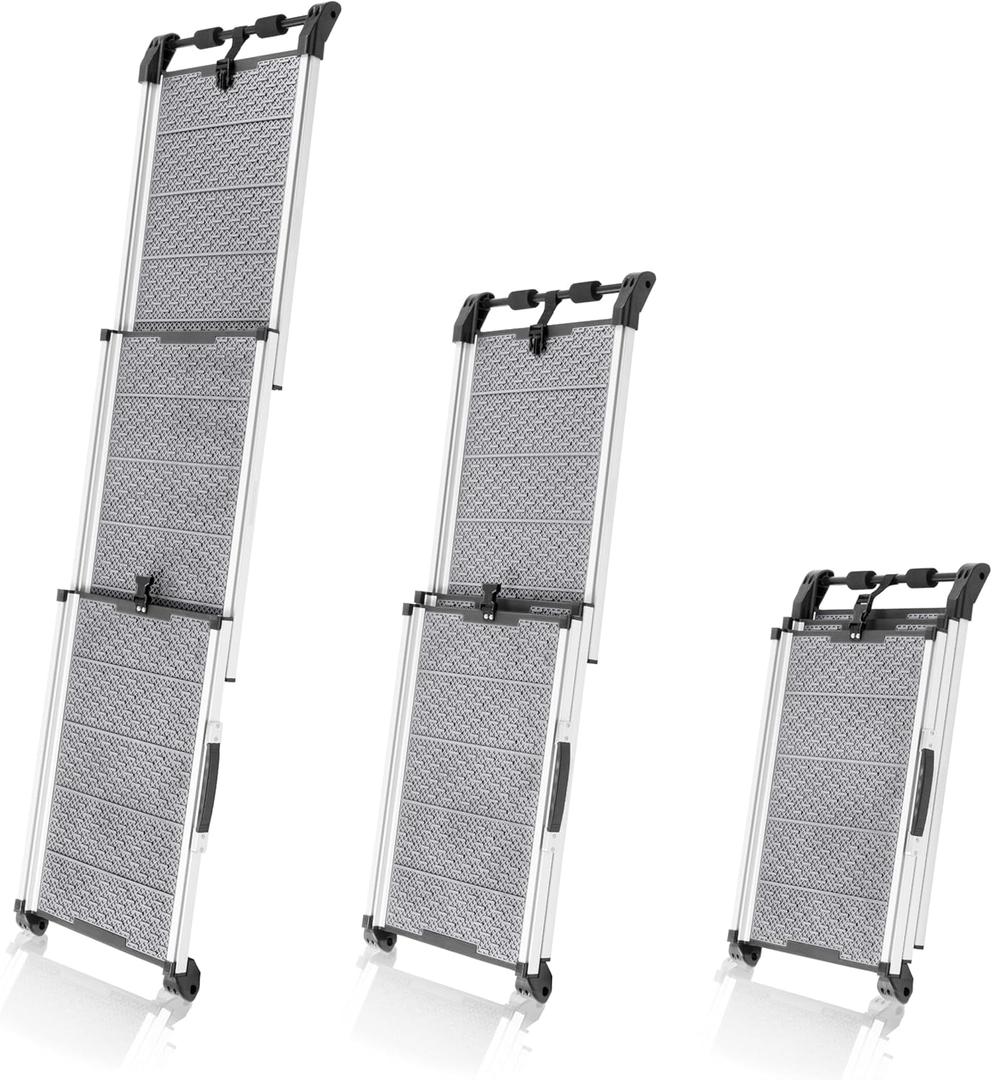 Dog Ramp for Car - Anti-Slip Dog Car Ramp for Large Dogs SUV - Stable 250LBS Capacity - Telescoping Pet Ramp for Car - Portable - Night Safety Reflective Sides - Fixing Clip - Gray  