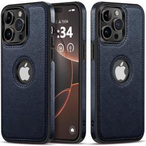 Classy Design Luxury Leather Phone Case for iPhone 15 Pro Non-Slip Grip Full Body Ultra Slim Protective Case (2023,6.1) (Blue)