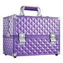 Frenessa Makeup Train Case 12 Inch Portable Cosmetic Case - 6 Tier Professional Makeup Storage Box Organiser Box Make Up Carrier with Lockable Keys Travel Case for Women and Girls - Purple