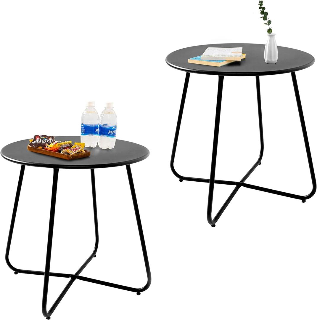 CODIN Set of 2 Outdoor Side Table Outdoor, Metal Side Table Small Round Side Table Weather Resistant End Table Patio Table for Garden Porch Balcony Yard Lawn (2, Black)
