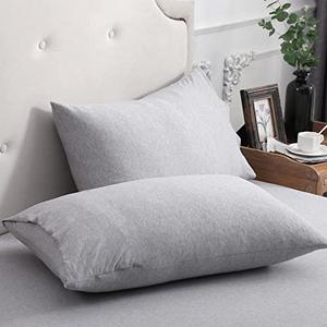PURE ERA Jersey Knit Pillowcases 100% T-Shirt Cotton Super Soft Comfy Breathable, Set of 2, King 20" x 36", Heathered Grey