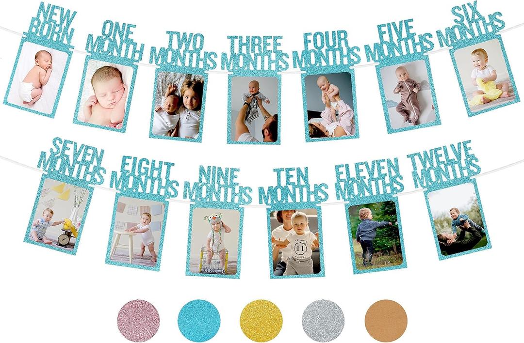 First Birthday Decorations for Boy from Newborn to 12 Months, 1st Birthday Decorations Boy Photo Banner, Party Hanging Supplies for Girls Boys (Blue)