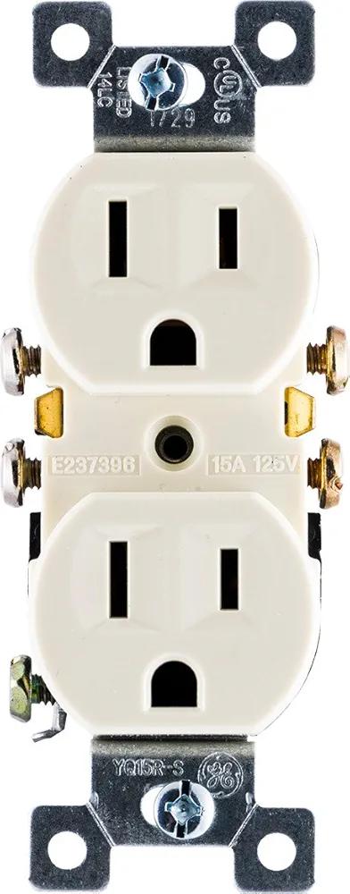 UltraPro GE, Light Almond, GE Grounding Duplex Outlet, In Wall Receptacle, 3 Prong Electrical Socket, Easy Install, 15 Amp, UL Listed, 17814, Standard