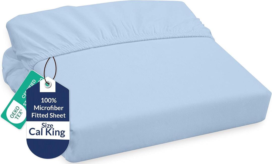 Royale Linens Fitted Sheet California King - Ultra Soft 1800 Brushed Microfiber - Hotel Luxury Bottom Sheets - Wrinkle Free & Fade Resistant - Deep Pocket Fitted Sheet Only (King Cal, Lake Blue)
