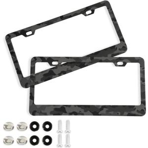 Black Camouflage License Plate Frames 2pcs, Aluminum Universal Car License Plate Holder with Elliptical Hole for US Vehicles, 12 x 6 Inch