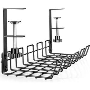 Under Desk Cable Management Tray - L 14.9'' W 5.9'' Organizer for Cord Wire Desk Table Rack No Drill Installation for Home Office Workstation PC Computer Desktop Laptop