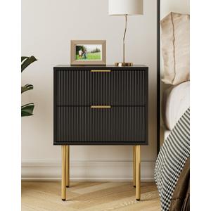 Aienvey Night Stand, Modern Nightstand with Drawers, Bedside Table, Gold Small Side Table for Bedroom, Living Room End Table (Black Stripe, 2 Drawers)