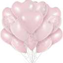 TONIFUL 30Pcs 18 Inch Baby Pink Heart Balloons Pastel Pink Heart Shape Foil Mylar Balloons Decoration for Birthday Valentine's Day Wedding Bridal Shower Anniversary Engagement Party Supplies