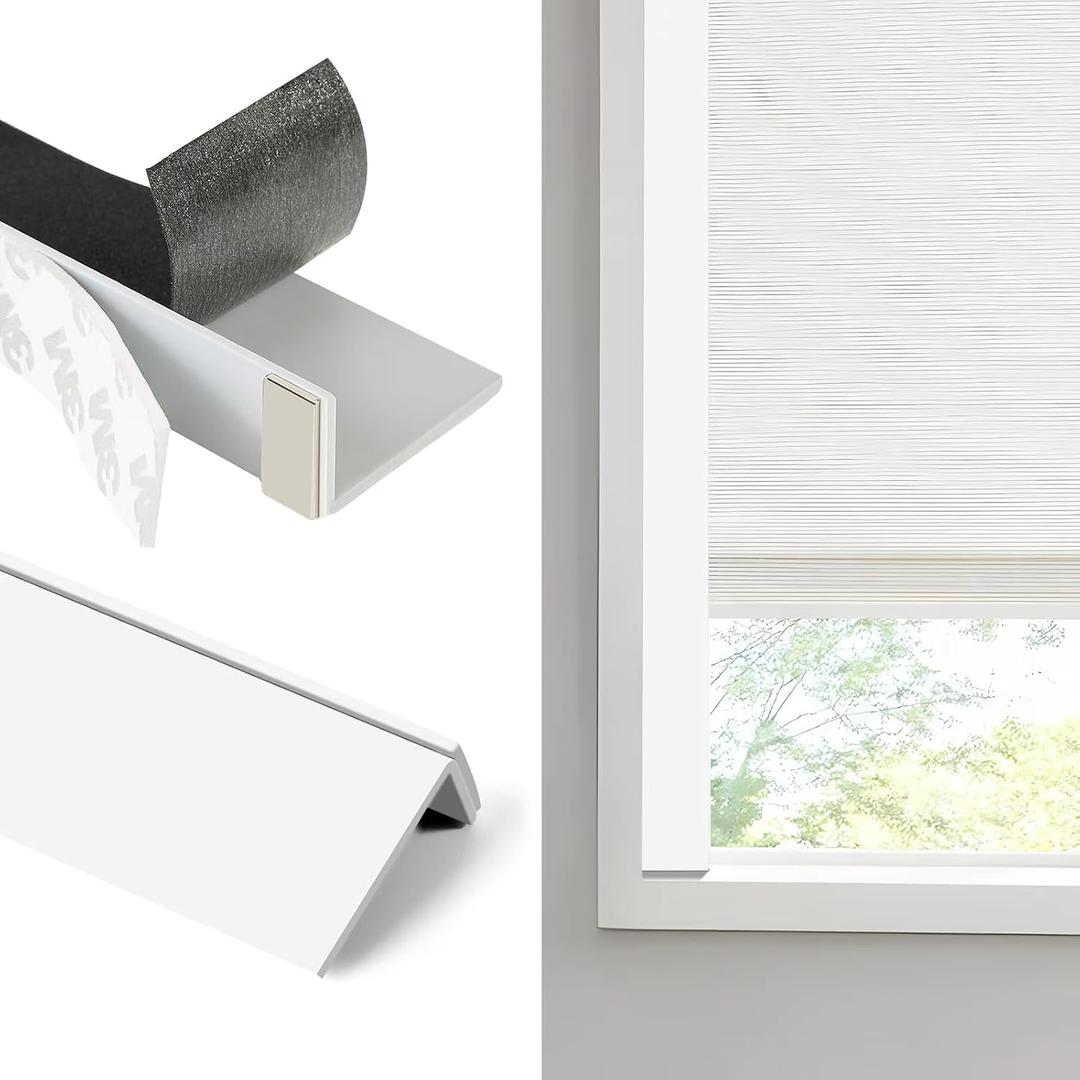 Blackout PVC Light Blocking Strips for Window Shades and Blinds - Blocks Light Along The Sides of Blackout Blinds,Side Tracks for Cordless Shades, Light Blocking Strips for Bedroom (White, 58",2Pcs)