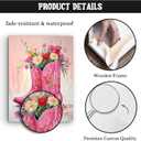 Country Floral Cowgirl Pink Western Boots Wall Decor Cowboy Boots Western Flower Prints Painting Canvas Trendy Preppy Girls Room Decor Pictures For Teen Girls For Living Room Bedroom Wall Decor Art (12x16 Inch)