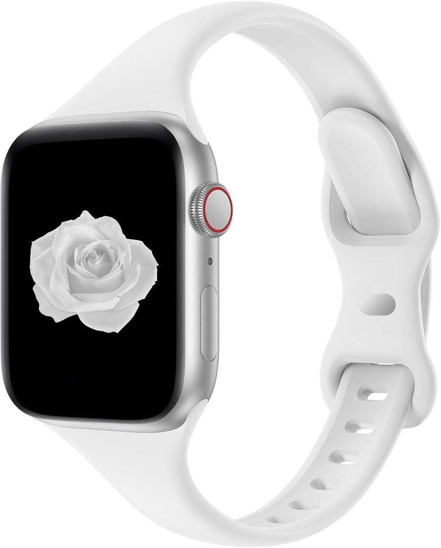 Thin Slim Band Compatible with Apple Watch 38mm 40mm 41mm 42mm 44mm 45mm 46mm 49mm, Replacement Silicone Sport Strap for iWatch Series 11/10/9/8/7/6/5/4/3/2/1 Ultra SE Women Men, White