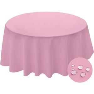 BYDOLL Table Cloth Round 60 Inch Tablecloth Fits Max 50 Inch Diameter Top,Pink Washable Outdoor Winkle and Stain Resistant Spillproof Polyester Tablecloths for Round Tables Party Cover