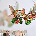 Hummingbird Stained Glass Handmade Hanging Decor, Sun and Light Catchers for Windows Colorful Stars Panel with Metal Chain, Great Gifts Idea for Women 14 * 11 inches