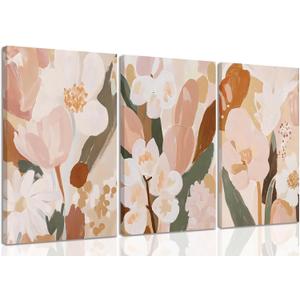 YUFEIART 3 Piece Abstract Floral Canvas Wall Art Boho Flower Wall Art Botanical Pictures Wall Decor Neutral Art Prints for Bedroom Living Room Home Office 16"x24"
